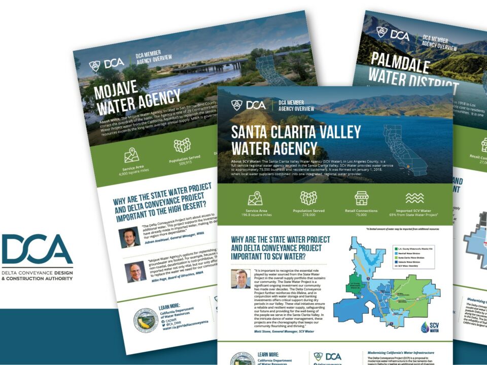 compiled image of the first page of Mojave Water Agency, Santa Clarita Valley Water Agency, and Palmdale Water District Fact Sheets